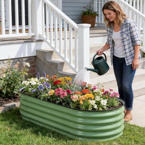 2Pcs Galvanized Raised Garden Bed Kit Outdoor 4x2x1ft, OliveGreen - color: 0live Green