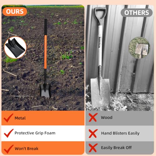 Small Square Shovel 43.3Inches Heavy Duty Garden Tools with Metal Handle, Small Transfer Spade for Digging Camping Car Beach Shovel, Orange - color: Orange