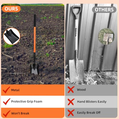 Small Square Shovel 43.3Inches Heavy Duty Garden Tools with Metal Handle, Small Transfer Spade for Digging Camping Car Beach Shovel, Orange - color: Orange