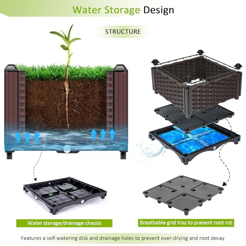 Raised Garden Bed Large Planters for Outdoor Plants Rectangular Elevated Planter Boxes Patio Balcony Deck for Planting Flowers, Vegetables, Tomatoes, and Herbs - color: 47.2"(l)x16"(w)x15"(h)/Brown