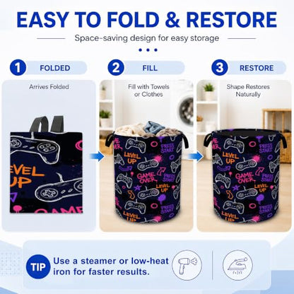 Video Game Laundry Basket,Gamer Controller Collapsible Laundry Hamper with Handles, Waterproof Oxford Cloth Clothes Storage Bin for Bedroom Bathroom Nursery, 20 x 16 in - color: Video Game, Gamer Controller