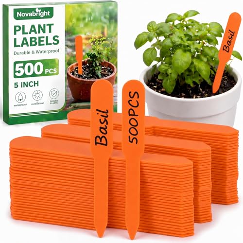 Novabright 500 Pcs Plastic Plant Labels 5 Inch Plant Name Tags for Seedlings Garden Waterproof Plants Markers Nursery Plastic Planting Tags Seed Label for Outdoor Garden Label Pot Stakes(Orange) - color: Orange