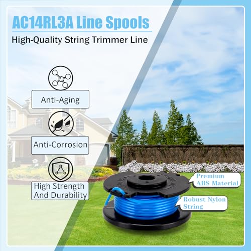 AC14RL3A String Trimmer Spool for Ryobi Weed Wacker String, 11ft 0.065" String Trimmer Line for Ryobi Weed Eater String 18v 24V 40V (12+2 Pack)