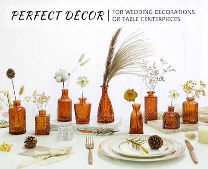 SUPMIND Glass Bud Vases Set of 12, Small Dark Brown Flower Vases in Bulk - color: Amber, size: 12Pcs