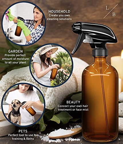 LiBa Amber Glass Spray Bottles 2 Pack 16oz Refillable Adjustable Nozzle