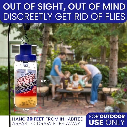Fly Trap Outdoor Fly Traps for Patio with 2 Non-Toxic Dissolvable Bait Refills. Reusable Hanging Bug Catcher Killer for All Filth Flies for Outside Bug Control Yard Ranch. Hanging Chains Included. - style: 1pack