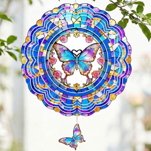 Butterfly Wind Spinner Outdoor Hanging for Yard Garden - color: Purple Butterfly