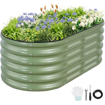 Galvanized Raised Garden Bed Outdoor- 4x2x1.4FT Planter Box, Green - color: Green, size: 4x2x1.4ft