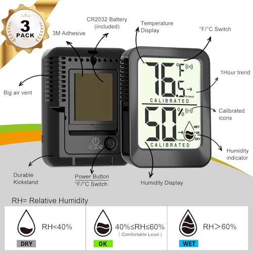 AyayaBoss 3 Pack Room Thermometer Indoor Hygrometer - color: black