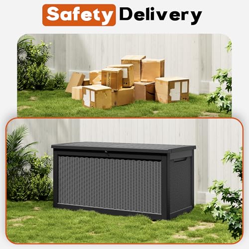 Outdoor Deck Storage Box, Waterproof,Balck,320 Gallon - color: Striped Black, style: 320 Gallon