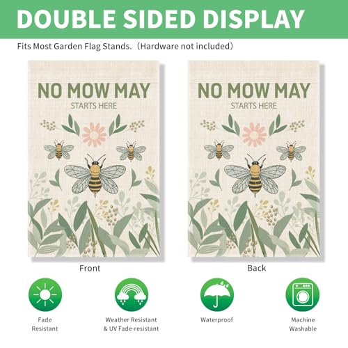 Perfectinsoy No Mow May Starts Here Pollinator Garden Garden Flag 12x18 - color: Beige13