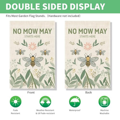 Perfectinsoy No Mow May Starts Here Pollinator Garden Garden Flag 12x18 - color: Beige13