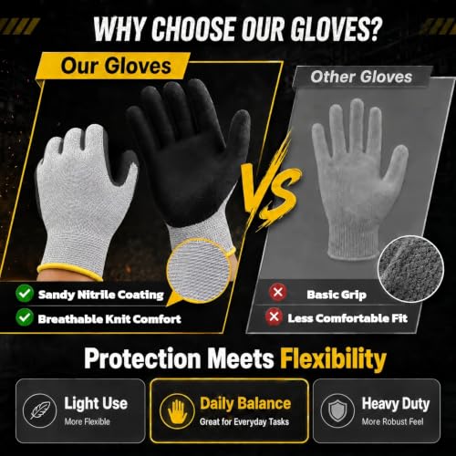 Level 5 Cut Resistant Work Gloves, Sandy Nitrile Grip, 1 Pair - color: Medium(yellow)