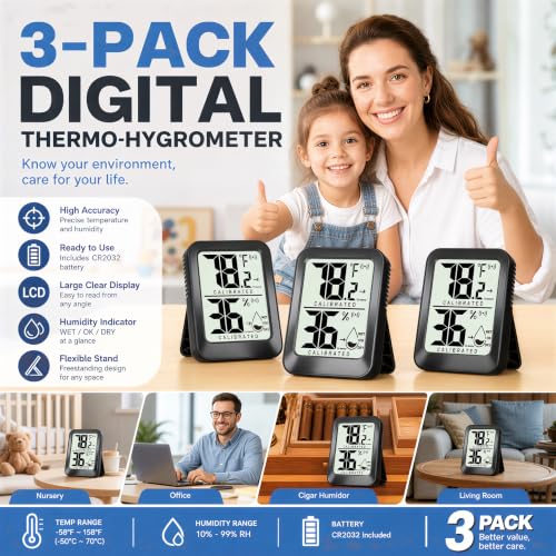 AyayaBoss 3 Pack Room Thermometer Indoor Hygrometer - color: black
