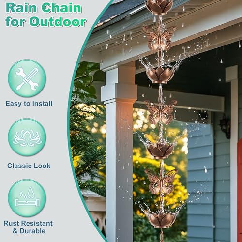 8.8ft Rain Chain for Gutters Downspouts Outside,Butterfly Rain Chain Cups - color: Butterfly