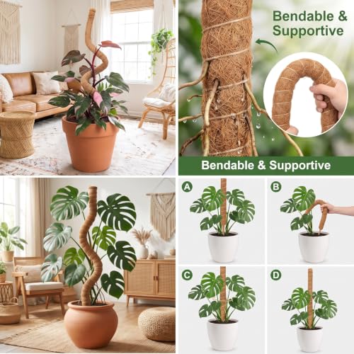 2-Pack Stackable Bendable Moss Pole, Rust-Free Aluminum Core for Monstera
