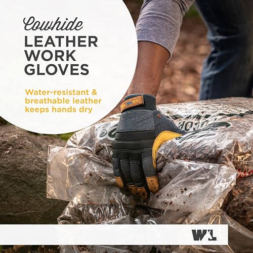 Wells Lamont Men's HydraHyde Reinforced Cowhide Leather Work Gloves, Medium - size: Medium