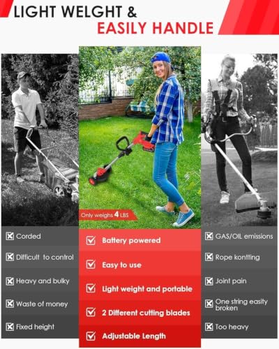 21V 2 in 1 Cordless String Trimmer and Edger, 12" Auto-Feed Electric Weed Wacker, Lightweight Weed Eater with 2 X 4Ah Batteries, Grass Cutter Lawn Tool with 2 Line Spools for Garden Yard
