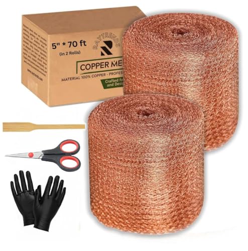 3rd Gen Copper Mesh Rodent Control Kit - Raytrends 100% Premium & Pure Copper Wool for Slug, Pest, Snail, Mice & Rat Control - Offers 2 Copper Mesh Rolls with Scissors and Packing Tool - size: Pack of 2 (5in x 35ft)