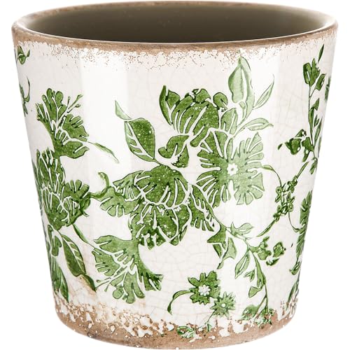 Beeveer Farmhouse Ceramic Planter 5.5 Inch Large Plants Pot Ice Crack Beige Green Flowers Plant Pots with Drainage Hole Indoor Plants Kitchen Rustic Antique Decor Gift - color: Green & Beige