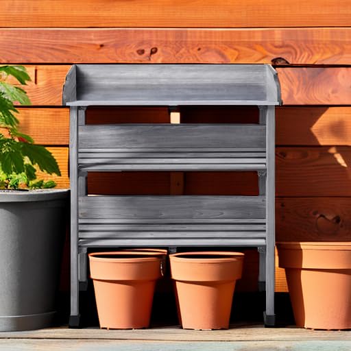 Yaheetech Potting Bench Outdoor Console Table w/3-Tier Storage,Gray - color: Gray