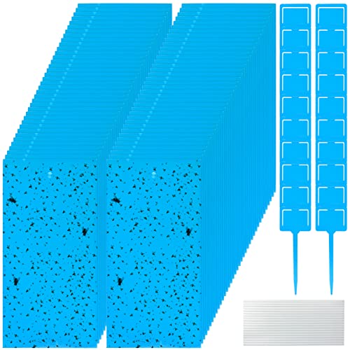 220 Pcs Double Sided Sticky Traps Gnat Killer for Flying Plant Insect Indoor Outdoor Such as Fungus Gnats, Whiteflies, Aphids, Include 200 Twist Ties and 20 Holders, 7.9 x 4 Inches (Blue)
