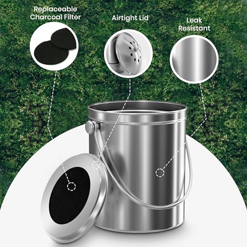 Utopia Kitchen Countertop Compost Bin 1 Gallon, Stainless Steel, Silver - color: Silver, size: 1 Gallon (Pack of 1)