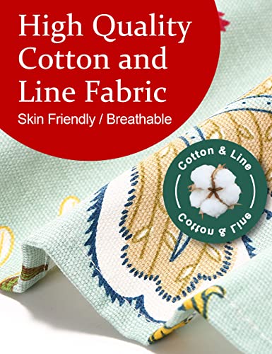 Big Plus Size Aprons for Women with Pockets Cotton Linen Baking Kitchen Cooking - color: Green Flower