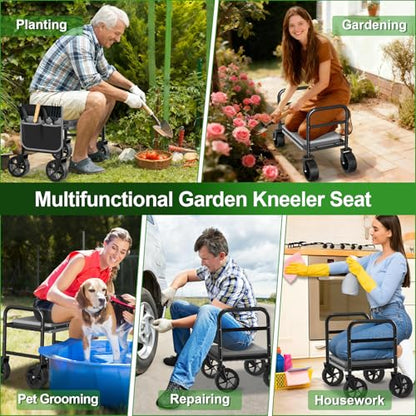 Garden Kneeler and Seat with 360° Wheels: 3-in-1 Rolling Gardning Stool