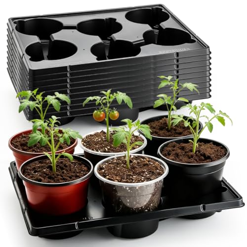 RooTrimmer 6 Cell Round Nursery Pot Trays for 6 Inch Pots, Thickened Sturdy Seedling Pot Shuttle Tray, Durable Nursery Pots Carrying Tray for Holding 6 Inch Plastic Plant Pots(17.08"×13.14", 10-Pack) - color: Black, size: 6 Cell Trays for 6 Inch Pots-10 P