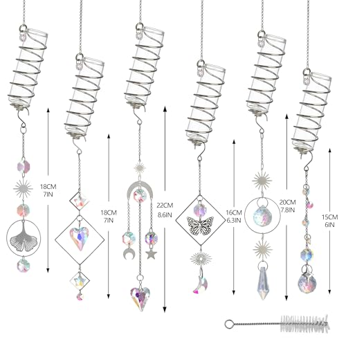6Pcs Wall Hanging Glass Propagation Station with Crystal Planter Suncatcher - color: Silver-2