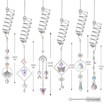 6Pcs Wall Hanging Glass Propagation Station with Crystal Planter Suncatcher - color: Silver-2