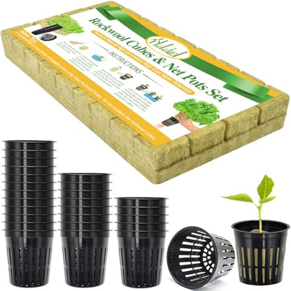 Halatool 36PCS 1.2" Rockwool Cubes & 30PCS 2" Net Cups for Hydroponics - size: 1.2" rockwool-36pcs+2" net cups-30pcs