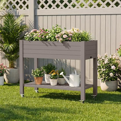 Fancyango Raised Garden Bed with Wheels 33.7" Hx2 -Gray - color: Gray, size: 33.7"Hx2