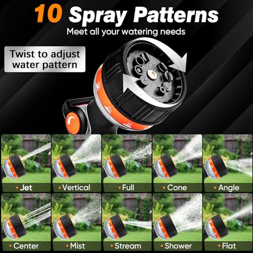 BIBURY Garden Hose Nozzle Sprayer, Heavy Duty Metal with 10 Spray Patterns