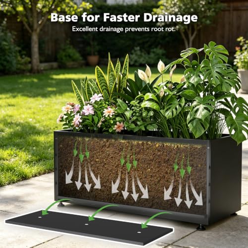 Metal Planter Box Outdoor Rectangular Steel Planter,Easy Assemble 38inBlack