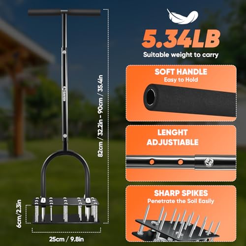 Saker Manual Lawn Aerator Tool with 15 Iron Spikes Black - color: Black