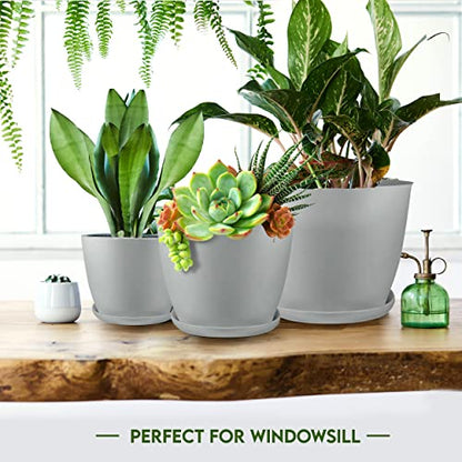 Plant Pots Indoor with Drainage, 5 Pack Multi-Size Planters Set, Grey - color: Gray, size: Pack of 5