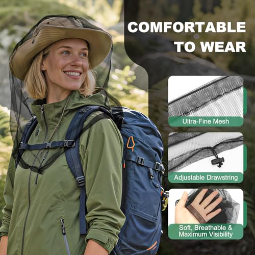 2 Pack Premium Mosquito Head Nets, Ultra Large Bug Net for Head