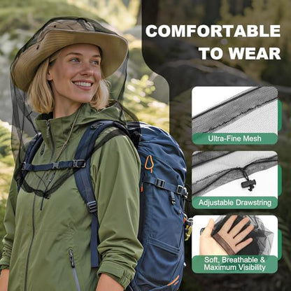 2 Pack Premium Mosquito Head Nets, Ultra Large Bug Net for Head