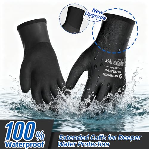 Schwer 2 Pairs 100% Waterproof Winter Work Gloves Latex Coated, CR3302-B, L - color: Winter Black, size: Large