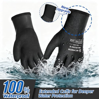 Schwer 2 Pairs 100% Waterproof Winter Work Gloves Latex Coated, CR3302-B, L - color: Winter Black, size: Large