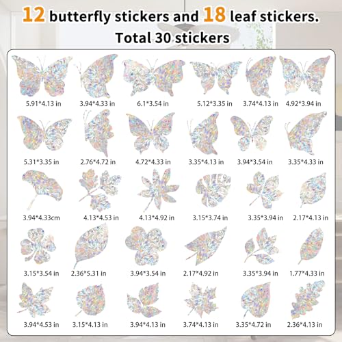YUOROS 30 Anti Collision Window Decals for Bird Strike Prevention - color: Butterfly, Leaf