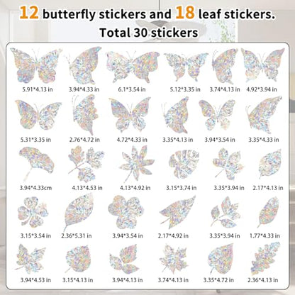 YUOROS 30 Anti Collision Window Decals for Bird Strike Prevention - color: Butterfly, Leaf