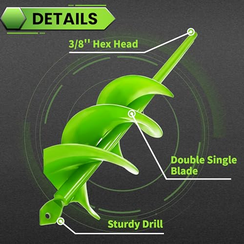 3"x12" Green Twin Auger Drill Bit – Wide & Fast Double Spiral Drill for Planting & Posts – Heavy Duty Steel with Hex Shank - color: Green, size: 3"x12"