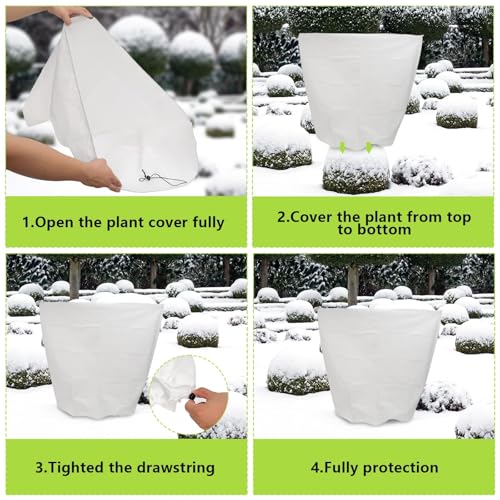 4 Pcs 39 x 39 in Winter Plant Covers Freeze Protection with Drawstring - color: white