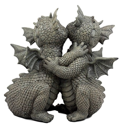 Ebros Gift Fiery Romance Hatchling Dragon Lovers Garden Statue Faux Stone Resin Finish 10" H Dragon Hugs Home Decor Figurine Dungeons and Dragons Fantasy Art - color: Dragon Hugs