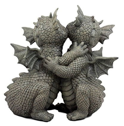 Ebros Gift Fiery Romance Hatchling Dragon Lovers Garden Statue Faux Stone Resin Finish 10" H Dragon Hugs Home Decor Figurine Dungeons and Dragons Fantasy Art - color: Dragon Hugs