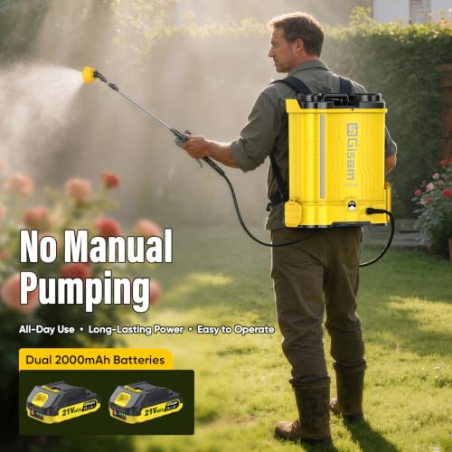 Battery Powered Backpack Sprayer with Auto Mixer,2 Batterie,120PSI Sprayer - color: yellow-4.3 gal