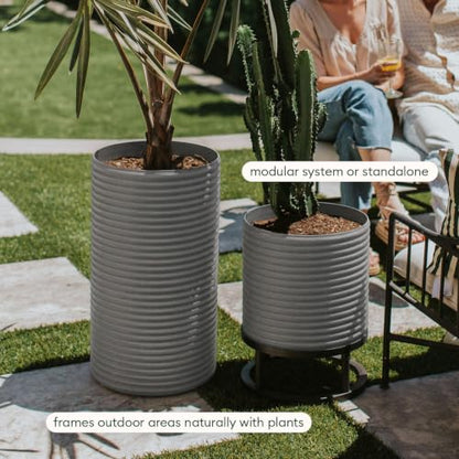 Veradek Mod Series Tall Planter - Tall Outdoor Planter with Shelf - color: Gray, size: 25 inch